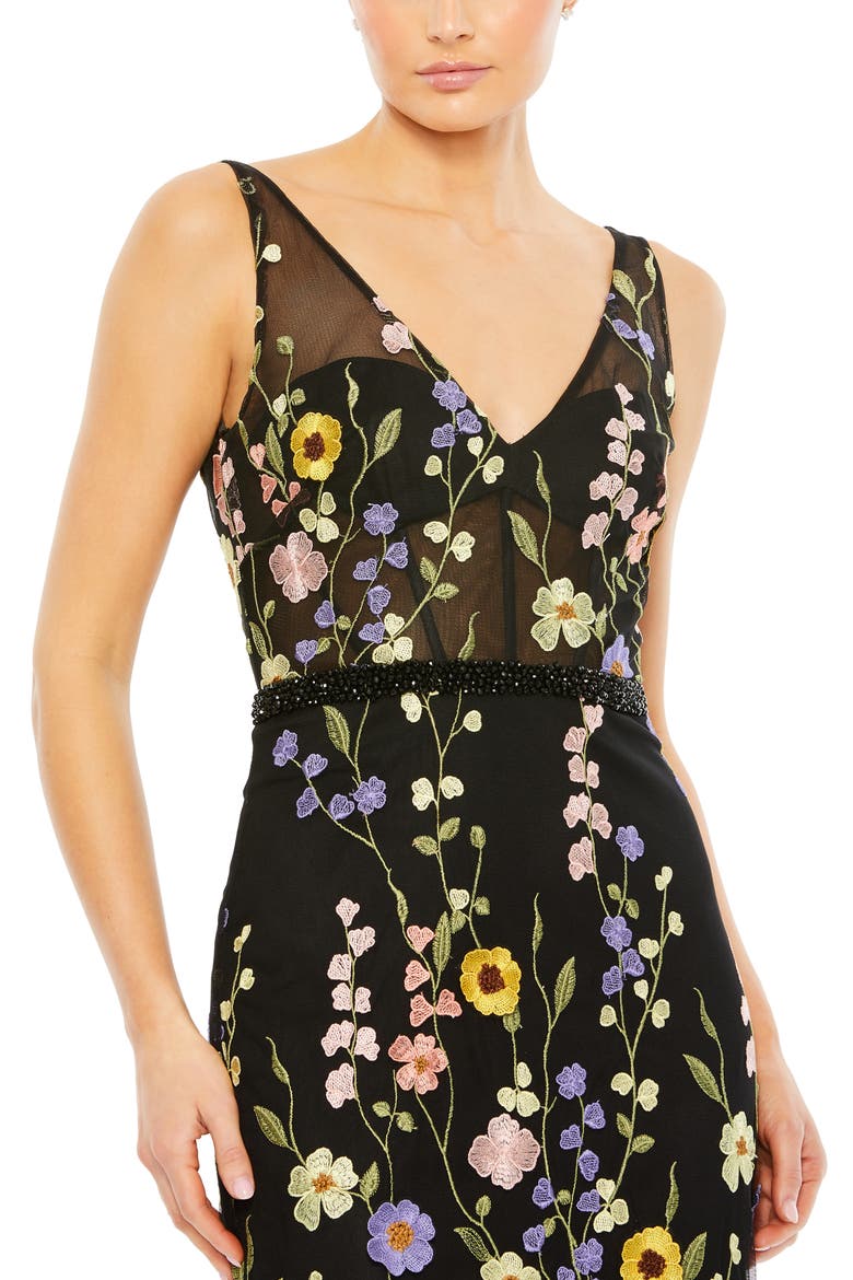 Sleeveless Hand Stitched Floral Applique Dress, Alternate, color, BLACK MULTI