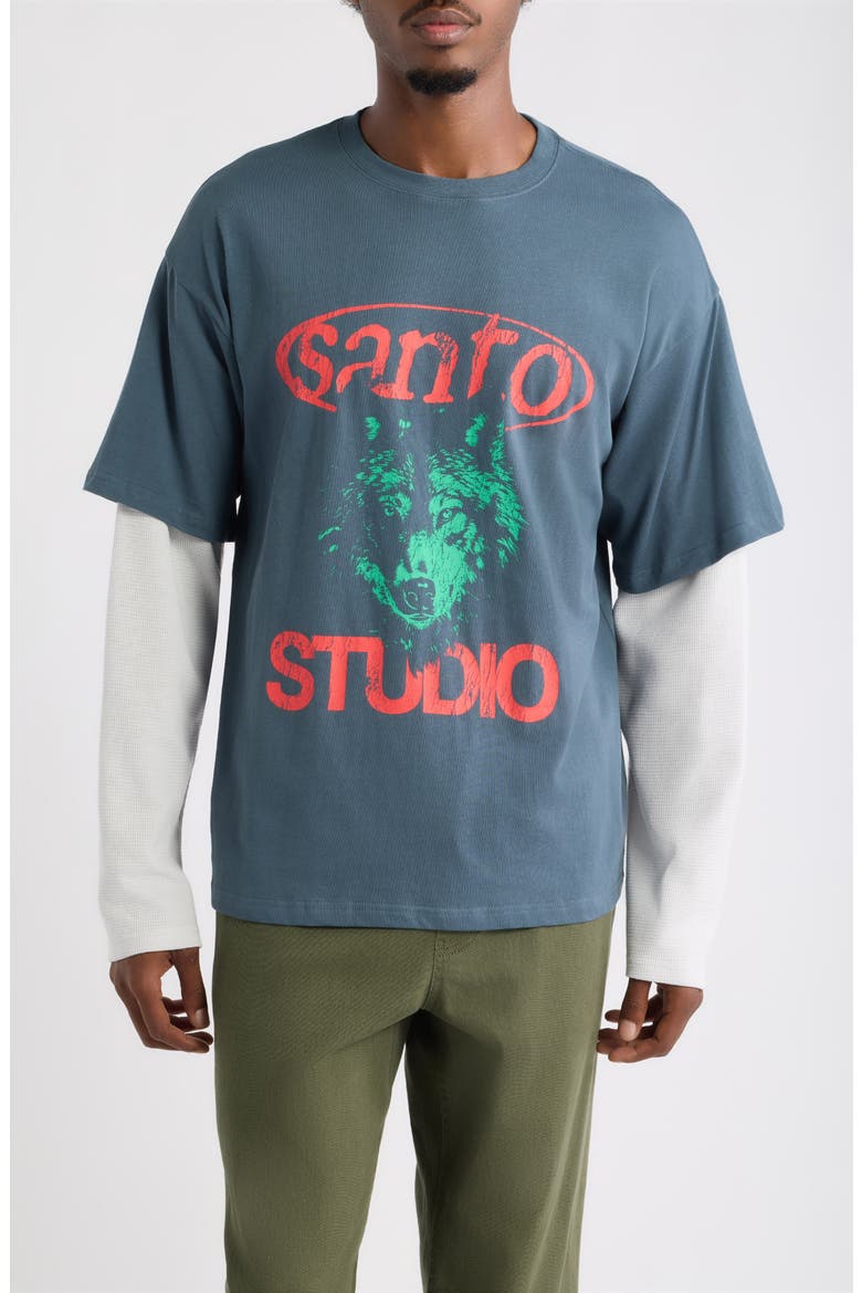 Wolf Layered Graphic T-Shirt, Main, color, BATTLE GREY