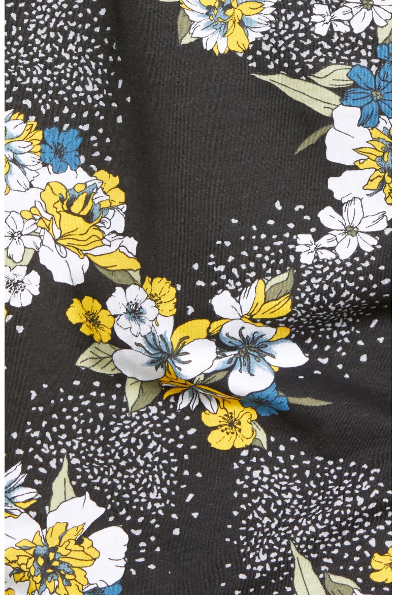 Print Puff Sleeve Cotton T-Shirt, Alternate, color, BLACK FLORAL