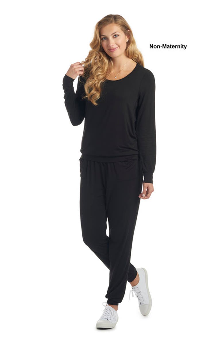 Everly Grey Whitney During & After 2-Piece Maternity/Nursing Top & Pant Set, Alternate, color, Black