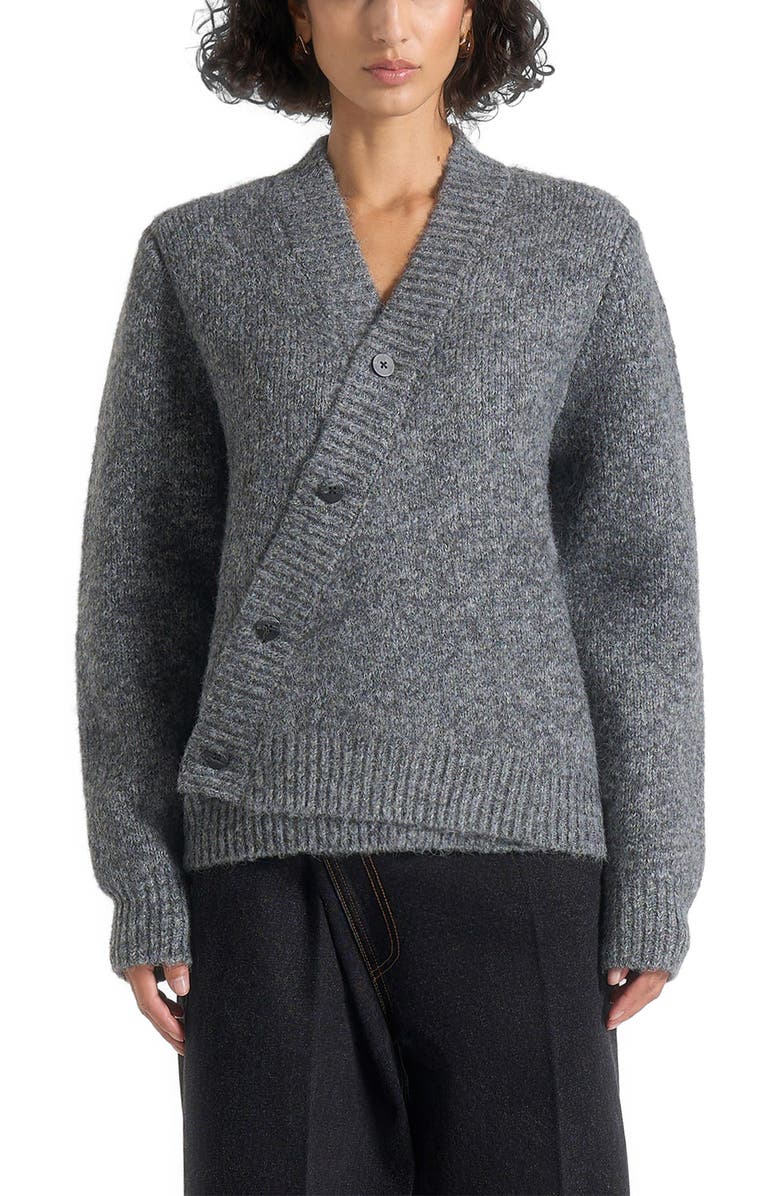 Manière De Voir Dani Unisex Asymmetric Brushed Wool Knit Cardigan, Alternate, color, Grey