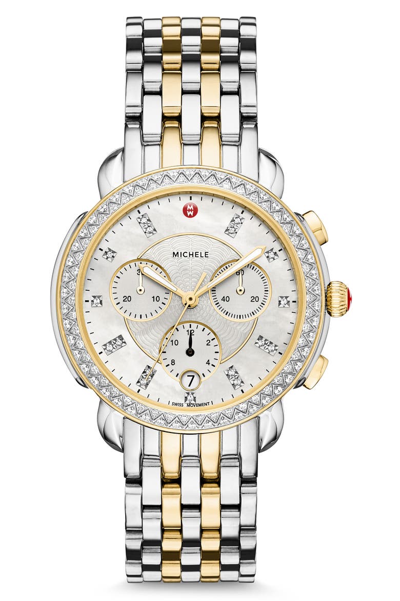 Sidney Chronograph Diamond Watch Head & Bracelet, 38mm, Main, color, GOLD/ SILVER/ MOP