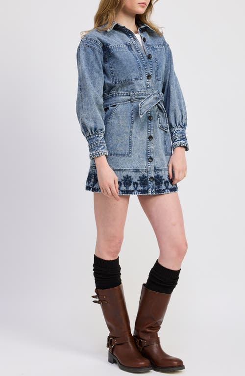 Jacquie The Label Elodie Embroidered Long Sleeve Denim Minidress In Blue