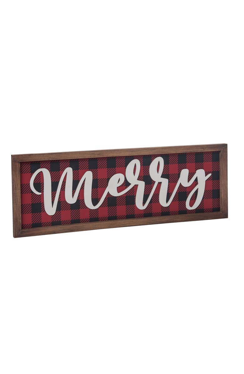 Transpac Wood Multicolored Christmas Buffalo Plaid Decor, Alternate, color, 