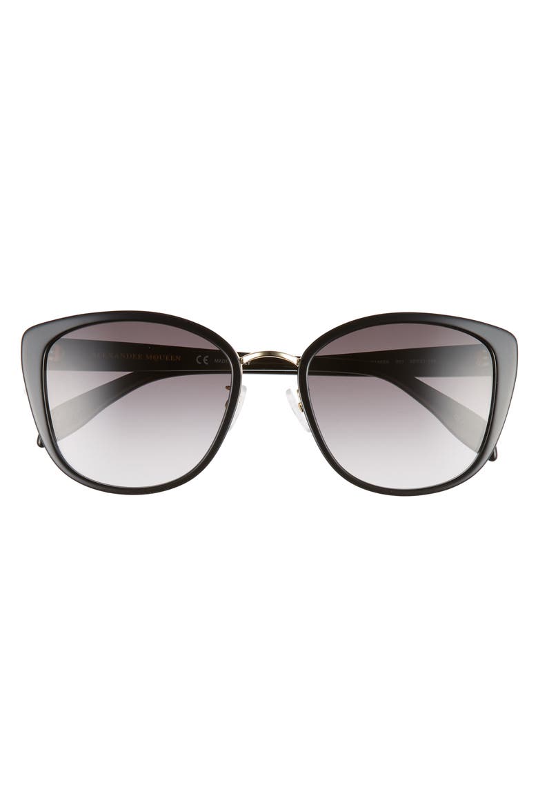 Alexander McQueen 56mm Gradient Round Sunglasses, Alternate, color, BLACK/ GOLD