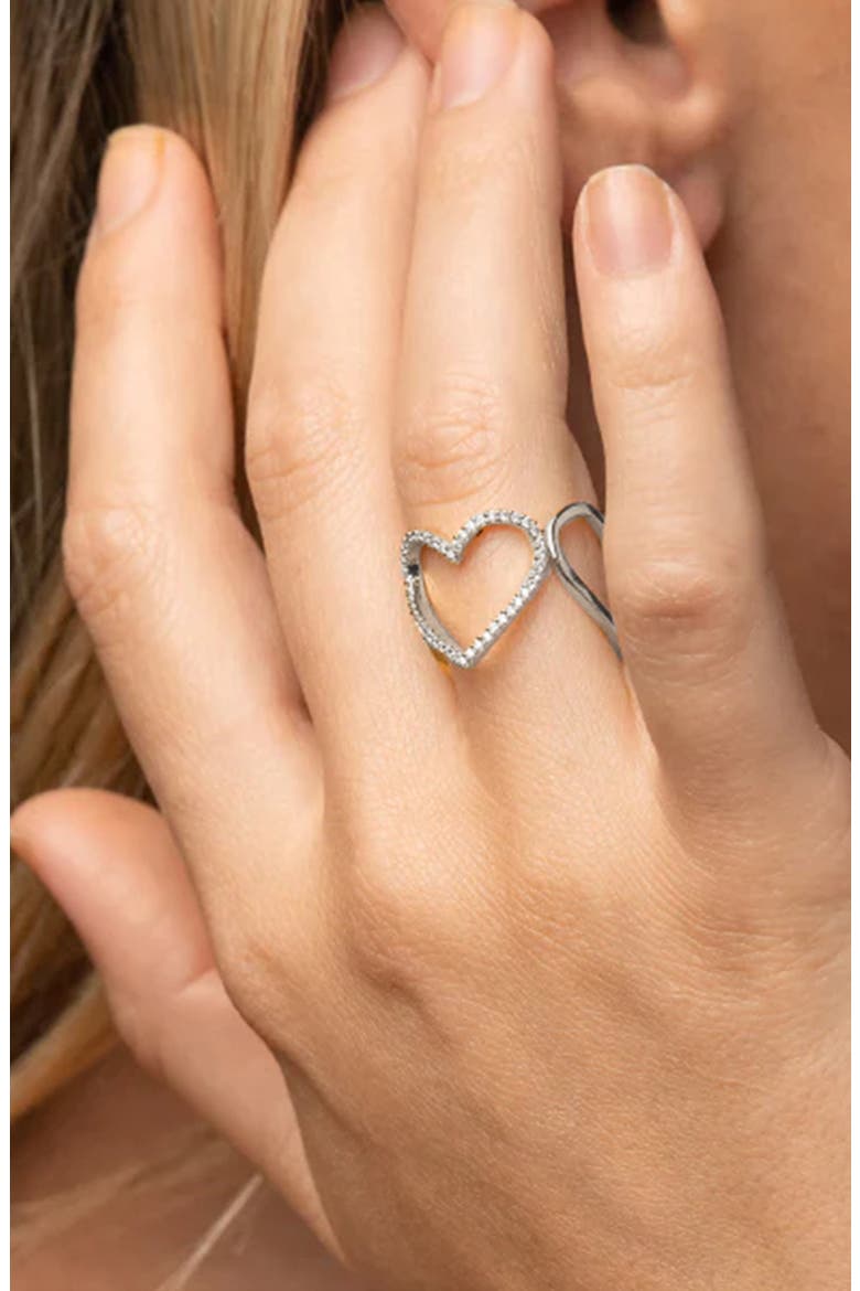 14k Gold Plated Mae Triple Heart Ring Dainty Romantic Trendy, Alternate, color, Silver
