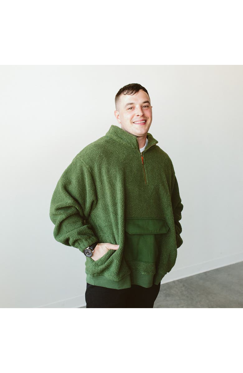 goumikids Goumi Adult Faux Shearling Organic Zip Pullover, Alternate, color, Spruce