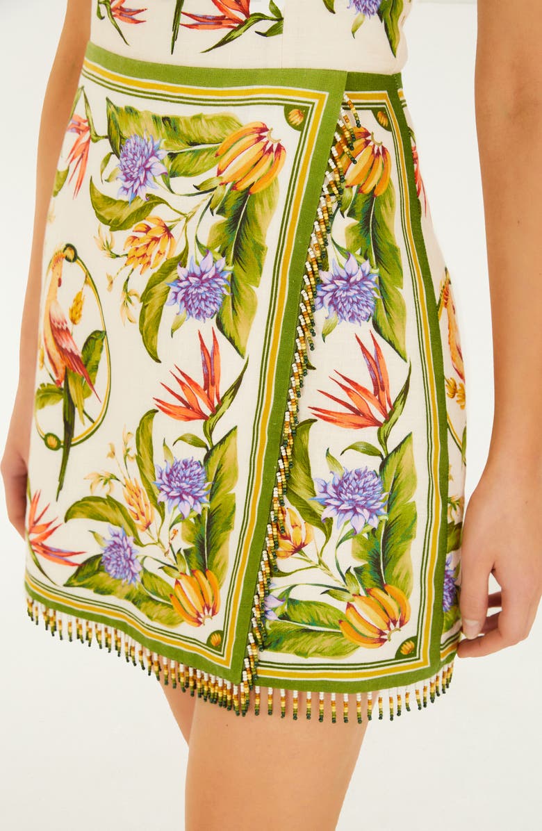 FARM Rio Tropical Scarf Print Linen Minidress, Alternate, color, Sand