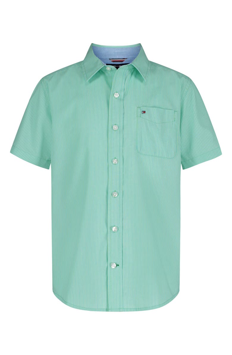 Tommy Hilfiger Kids' Tommy Stripe Short Sleeve Button-Up Shirt, Alternate, color,