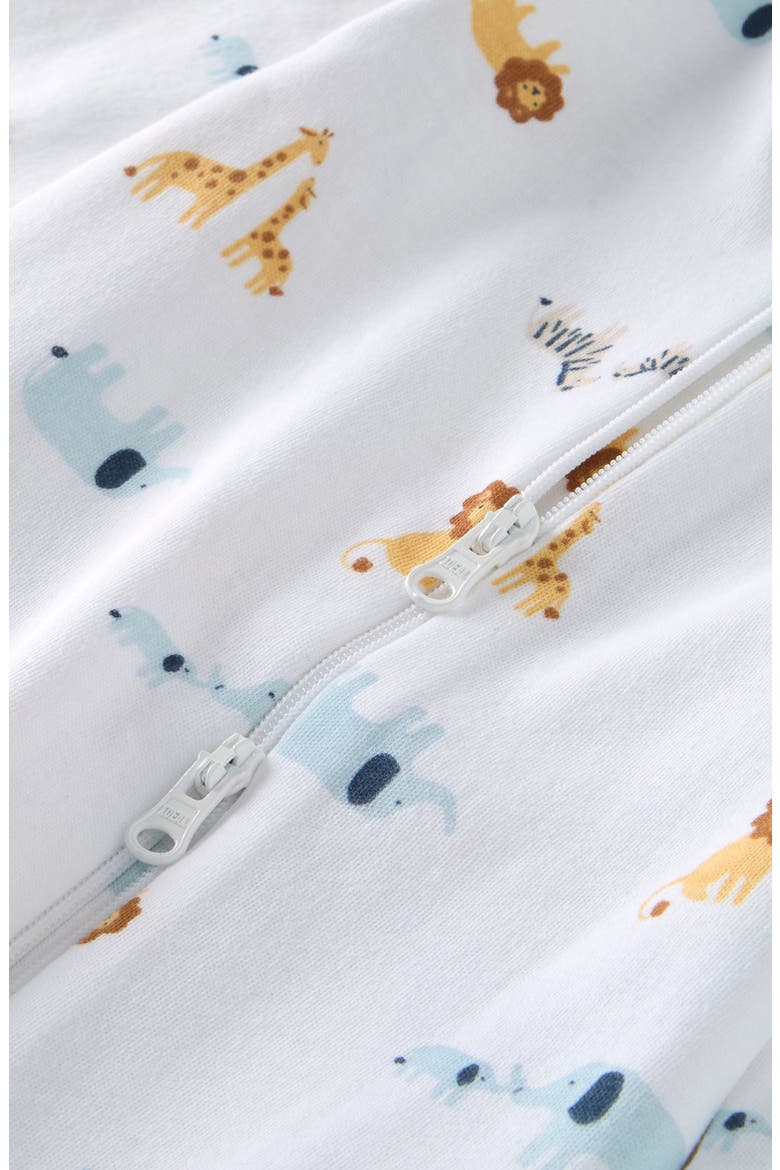 Print Zip Cotton Footie, Alternate, color, WHITE ZOO ANIMALS