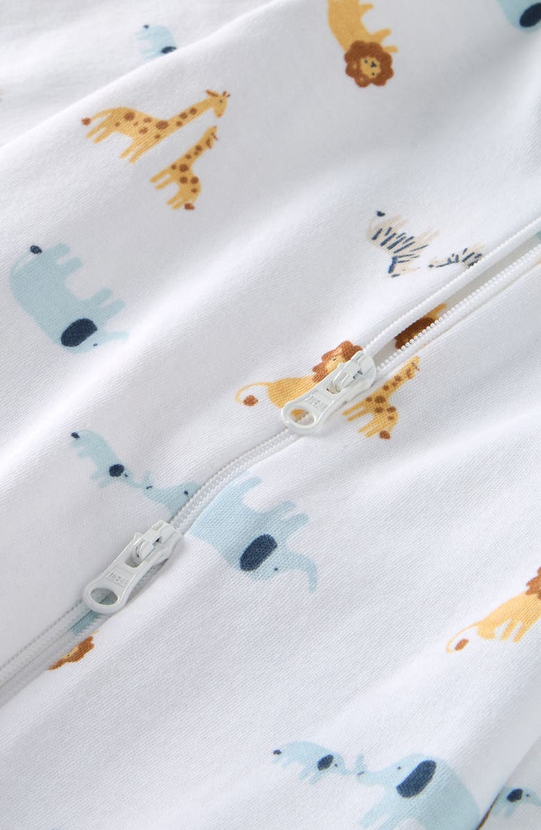 Nordstrom Print Zip Cotton Footie, Alternate, color, White Zoo Animals
