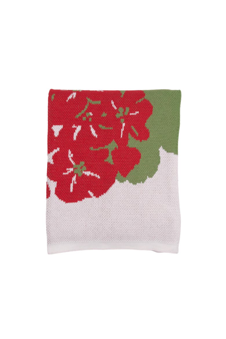 Red Geranium Indoor and Outdoor Knit Throw Blanket, Main, color, Green