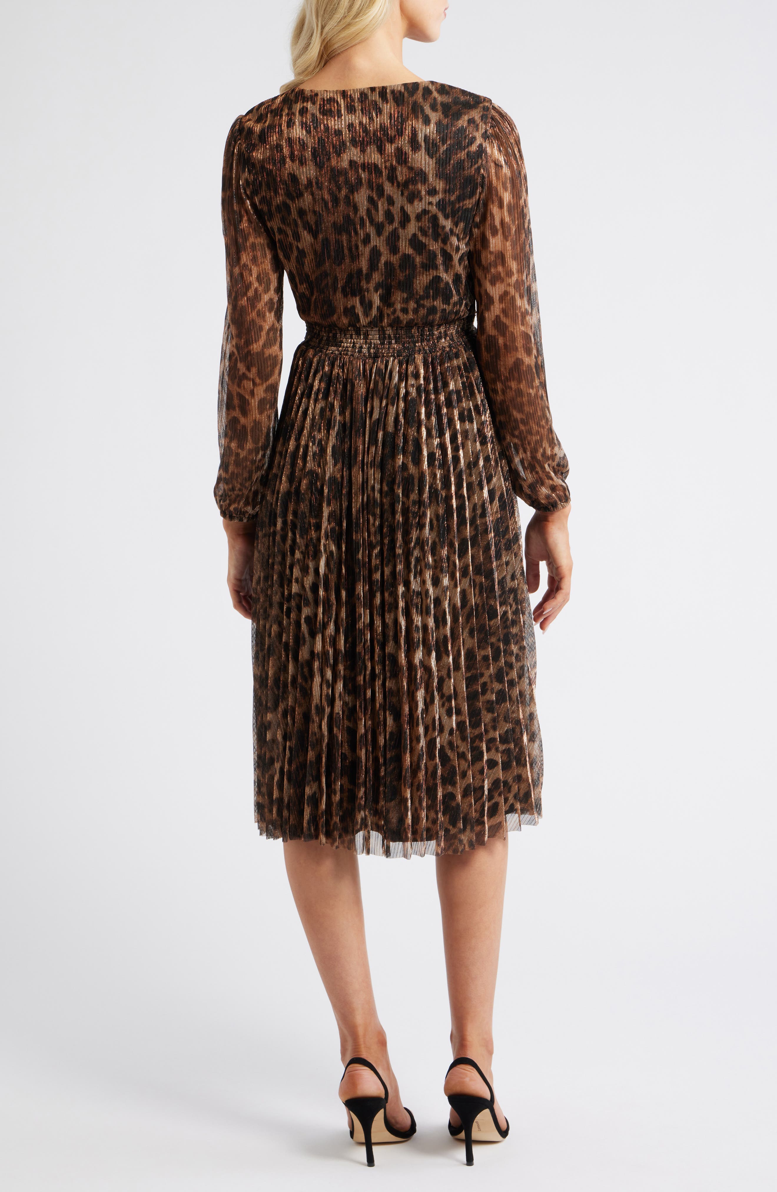 Metallic Leopard Print Long Sleeve Midi Dress - image 2