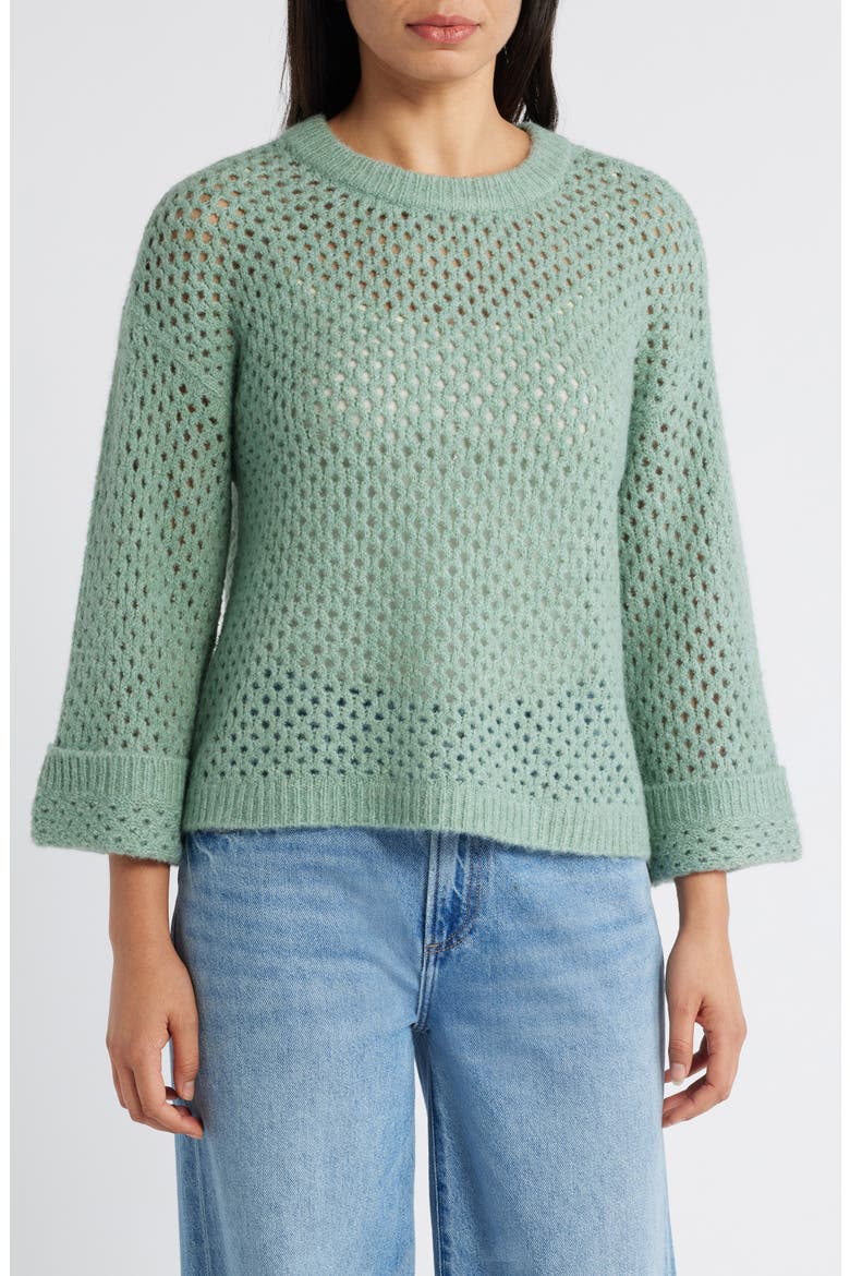 Open Stitch Cuffed Sweater, Main, color, HEATHER SPRUCE