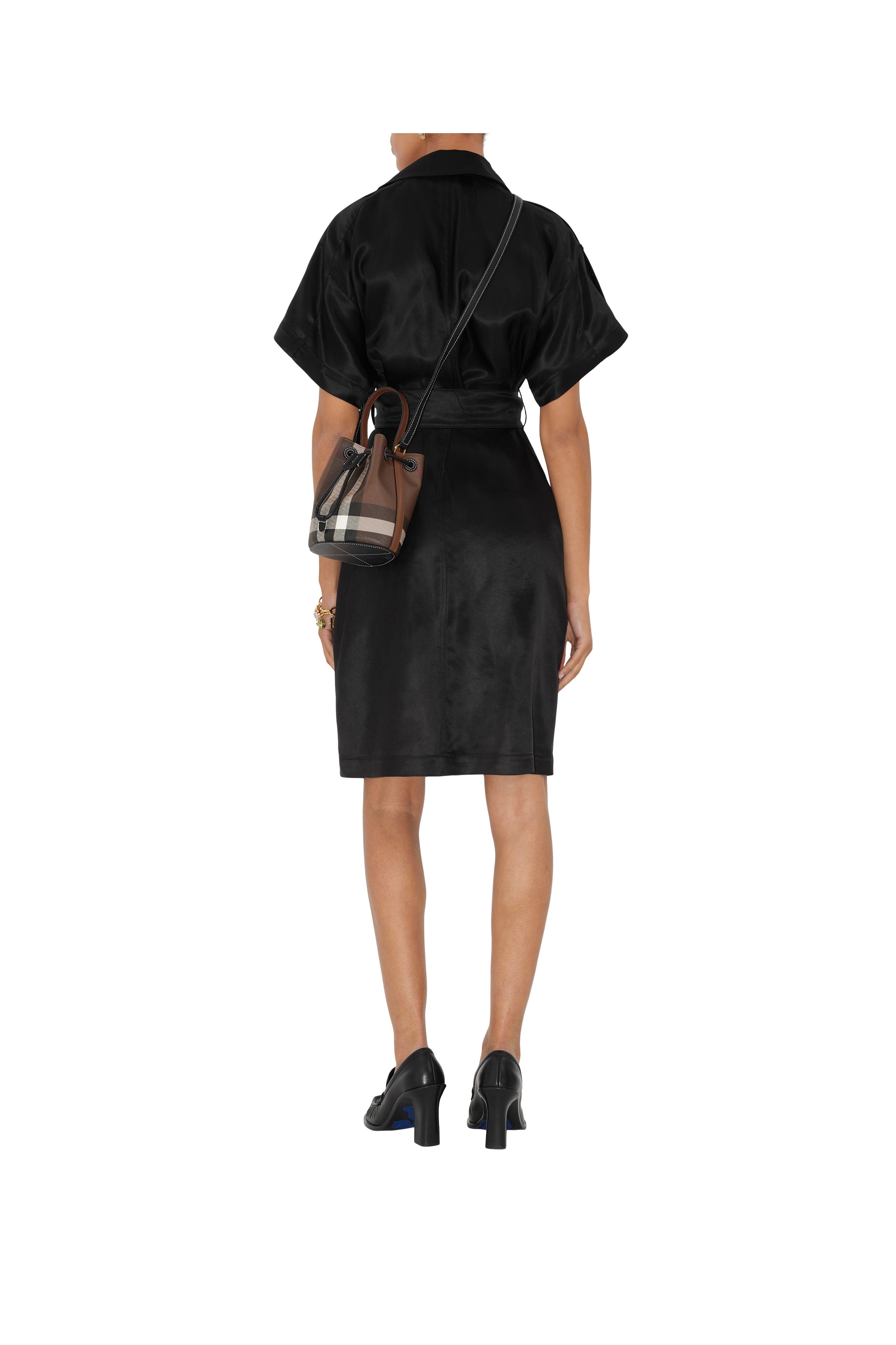 Burberry Mini Check Bucket Bag, Alternate, color, Dark Birch Brown