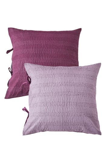 Melange Home Kantha Set Of 2 Reversible Cotton Shams In Fig And Violet