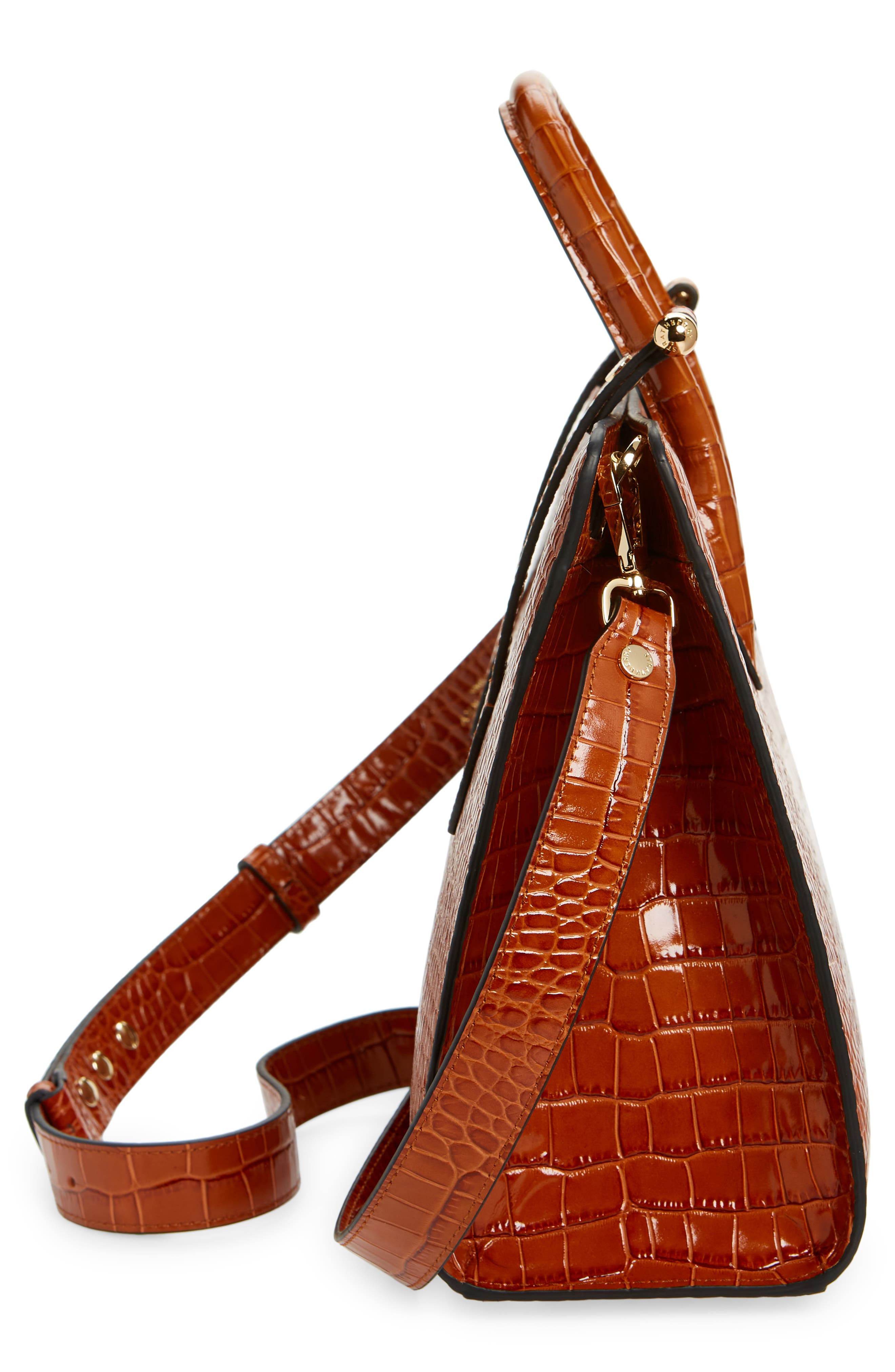 Midi Croc Embossed Leather Tote, Alternate, color, TAN