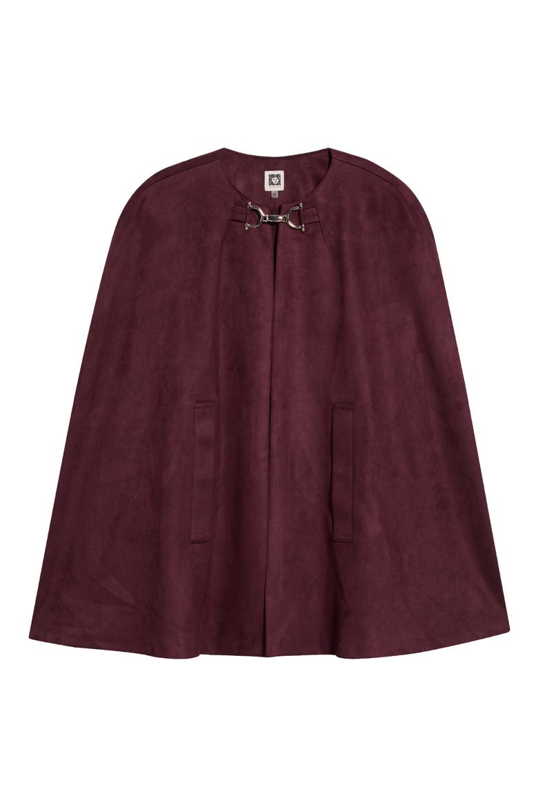 Faux Suede Long Cape, Alternate, color, BAROLO