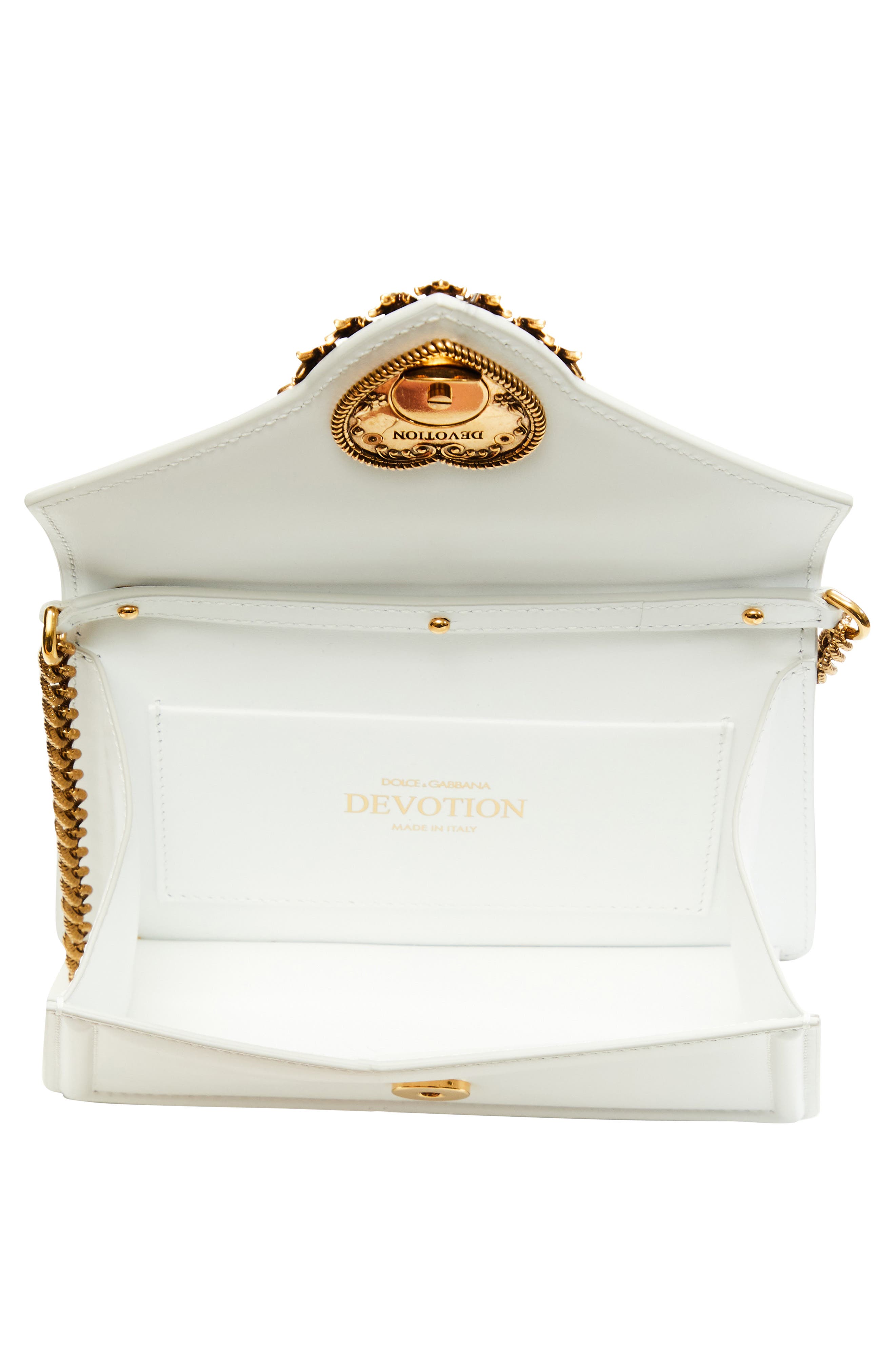 Dolce&Gabbana Mini Devotion Leather Top Handle Bag, Alternate, color, Optical White