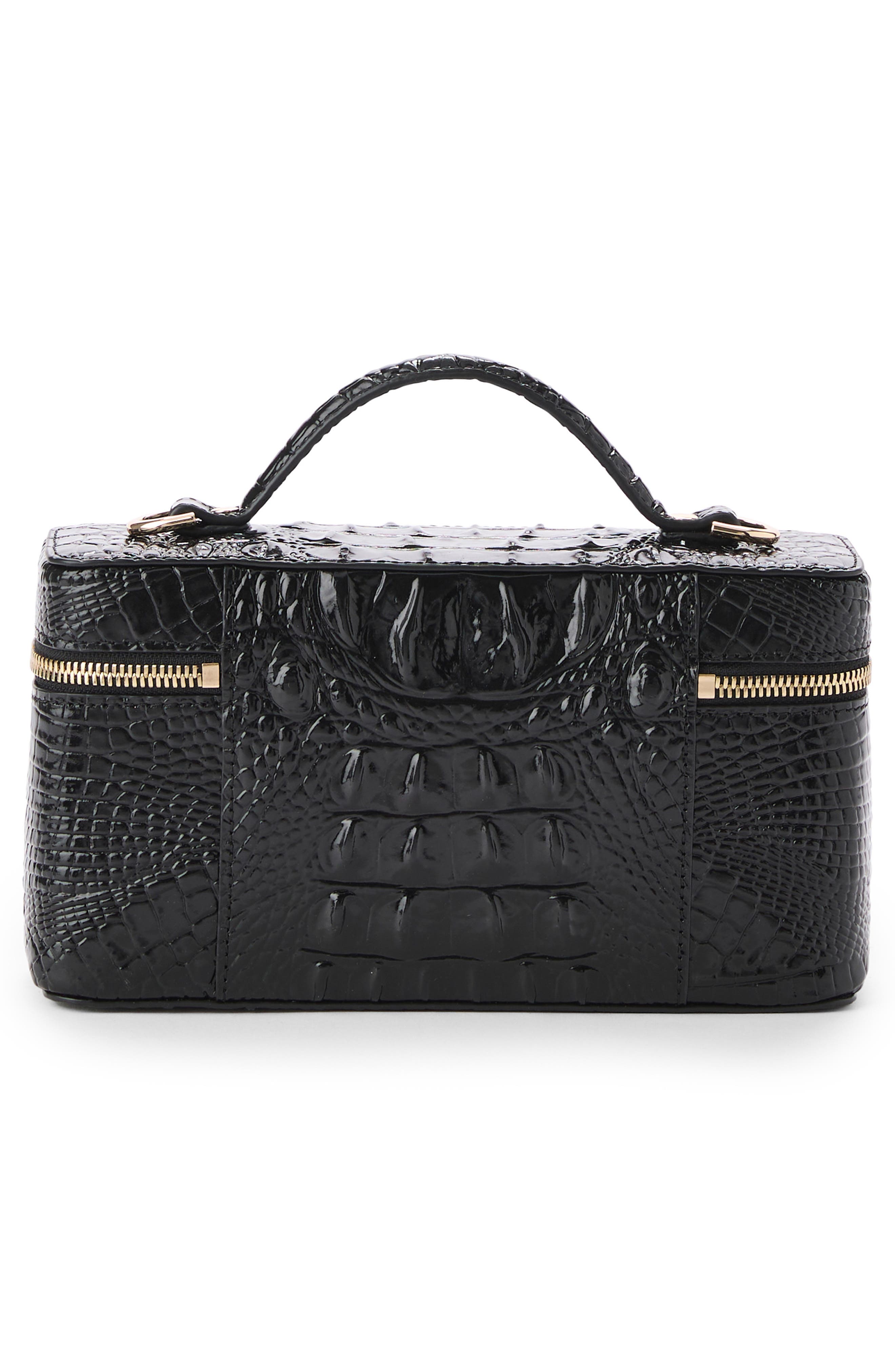 Charlene Croc Embossed Leather Crossbody Bag, Alternate, color, BLACK