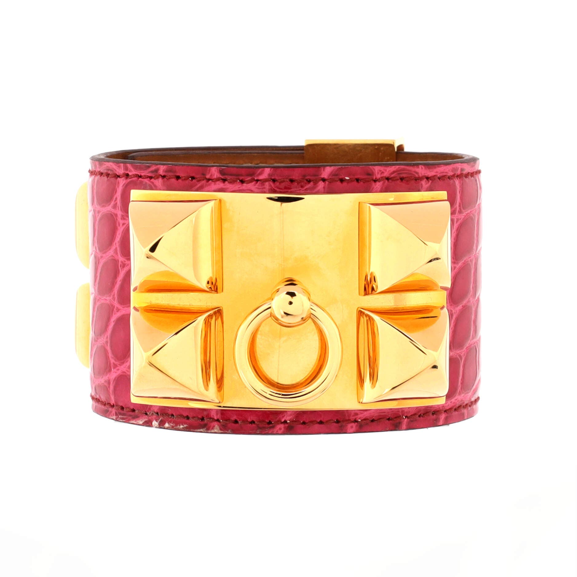 Pre-Owned Hermes Collier de Chien Bracelet Alligator, Main, color, Pink