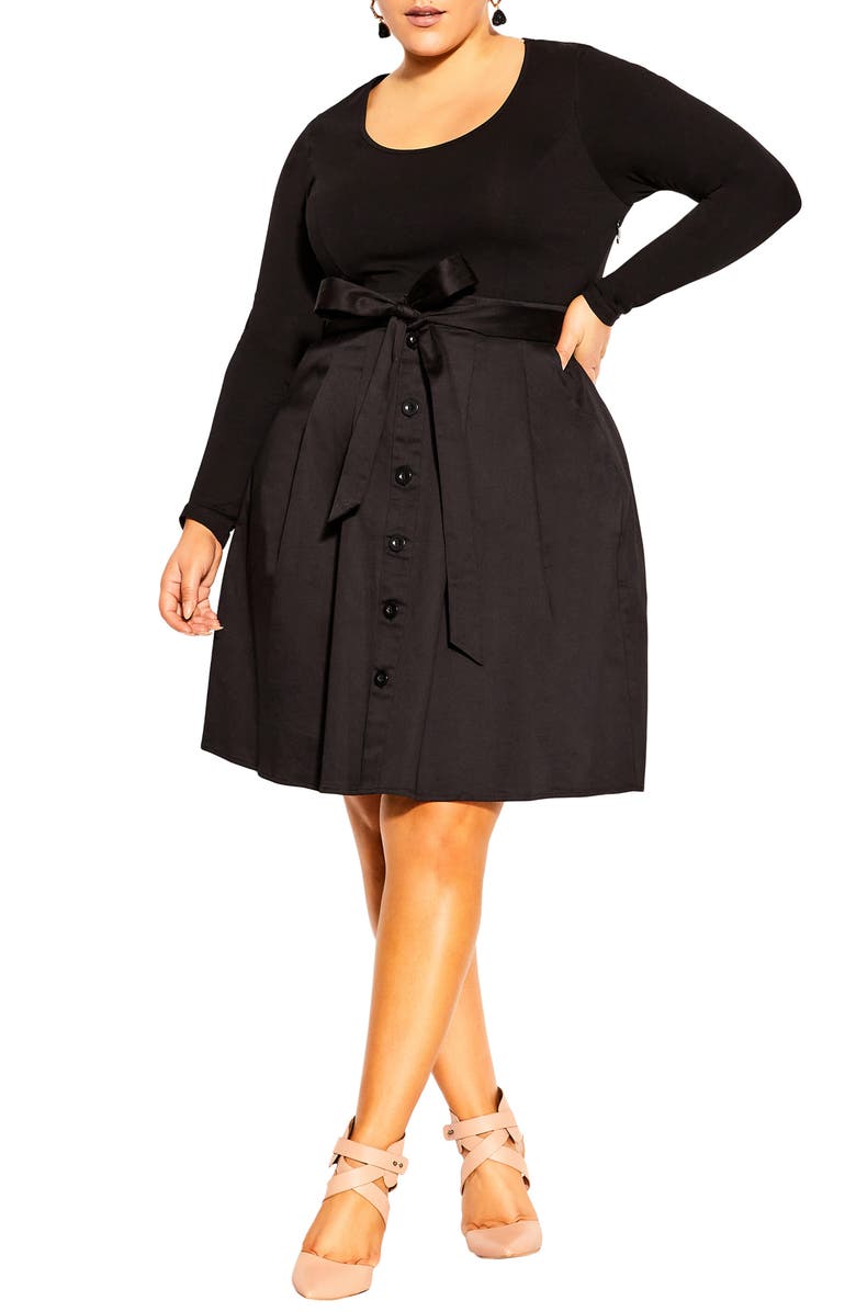 City Chic Uptown Girl Long Sleeve Dress, Main, color, 