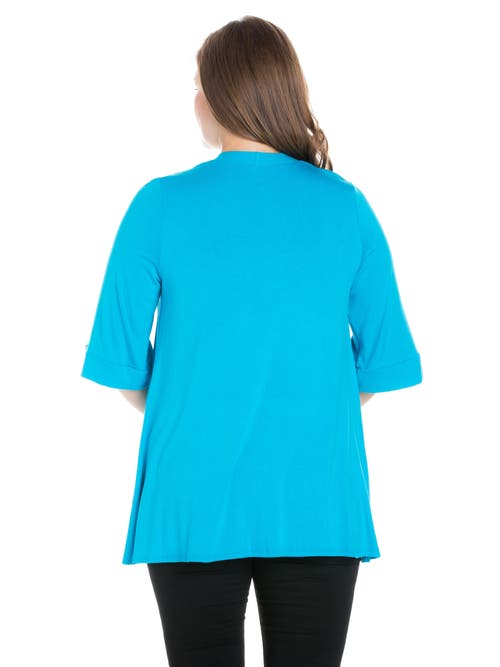 24seven Comfort Apparel Elbow Length Sleeve Open Front Cardigan In Blue