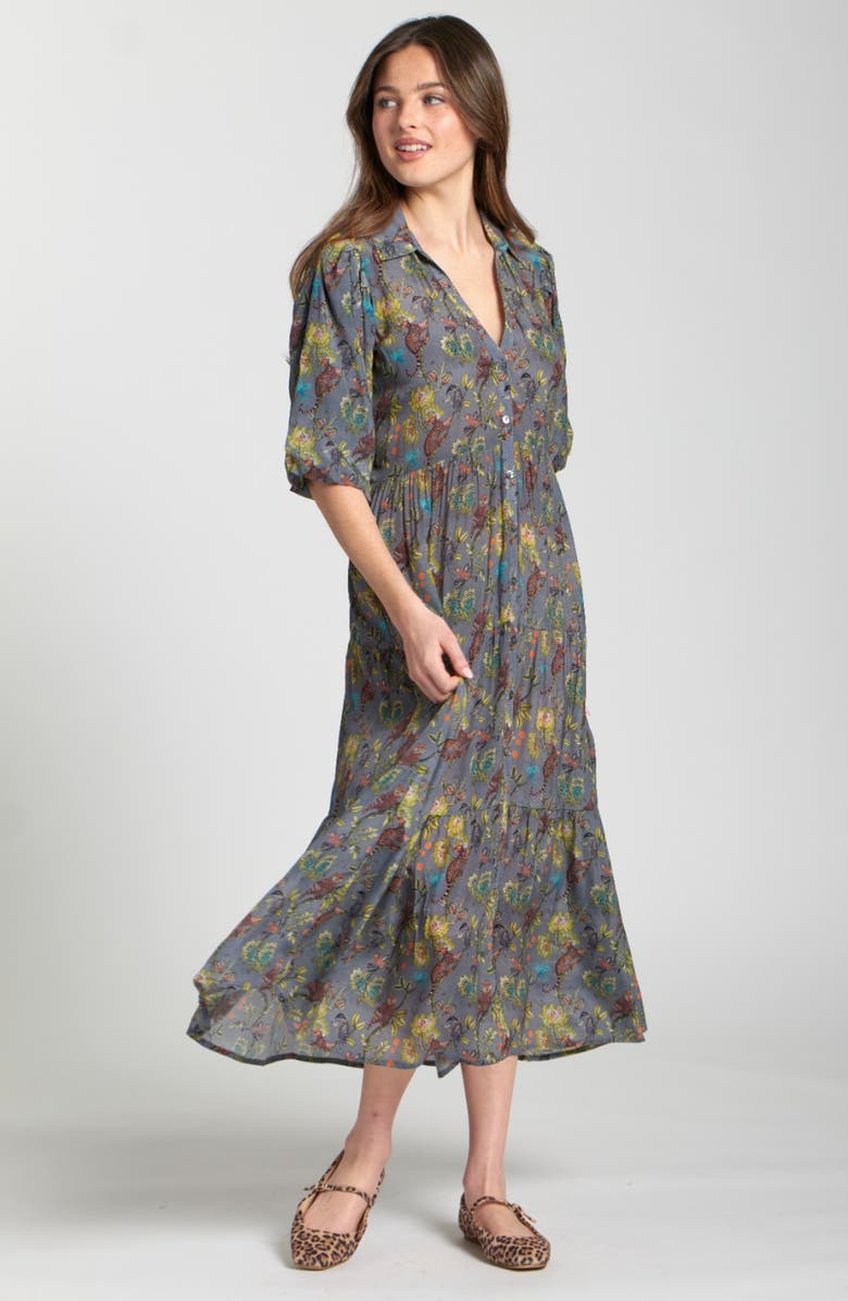 APNY Puff Sleeve Tiered Shirtdress, Alternate, color, Grey Multi