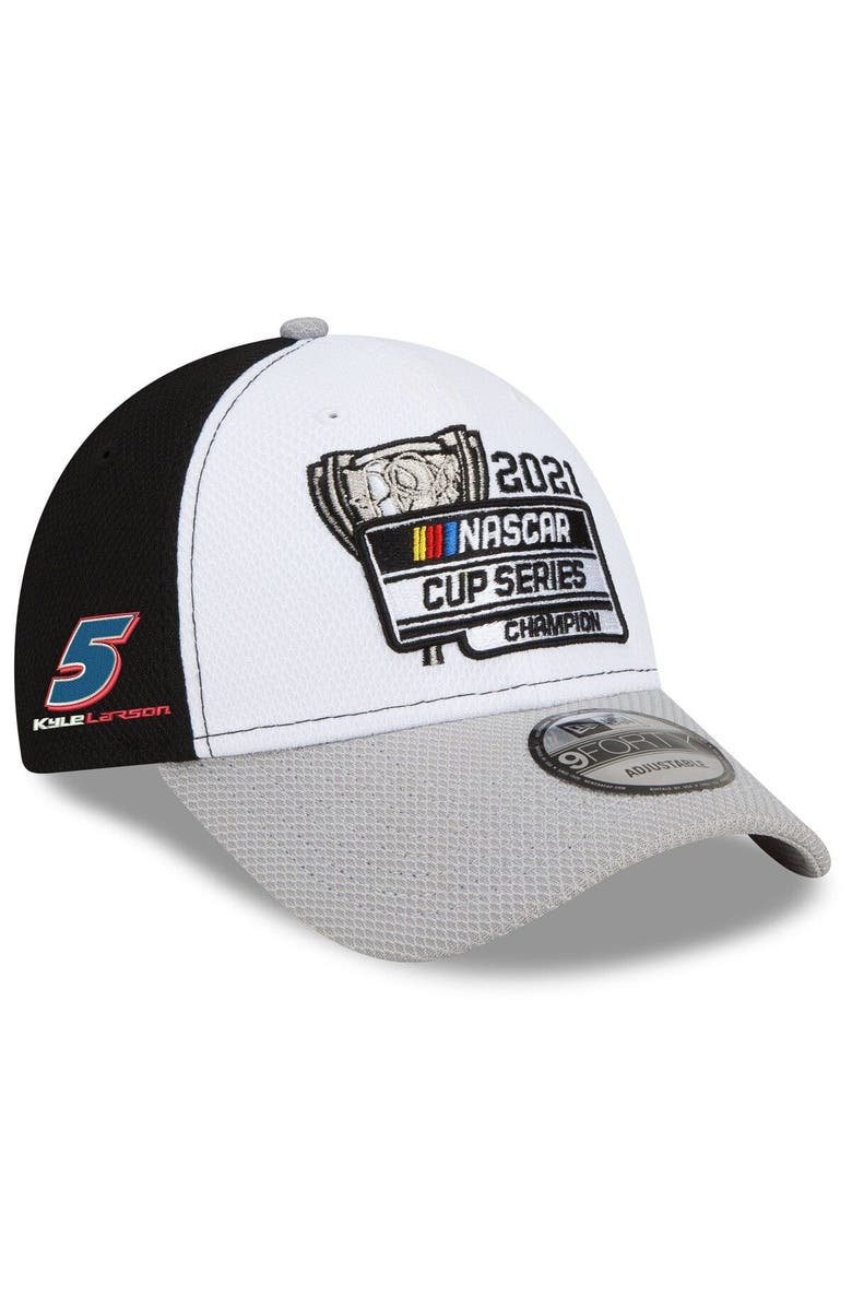 New Era Men's New Era White/Gray Kyle Larson 2021 NASCAR Cup Series Champion Victory Lane 9FORTY Snapback Adjustable Hat, Main, color, 