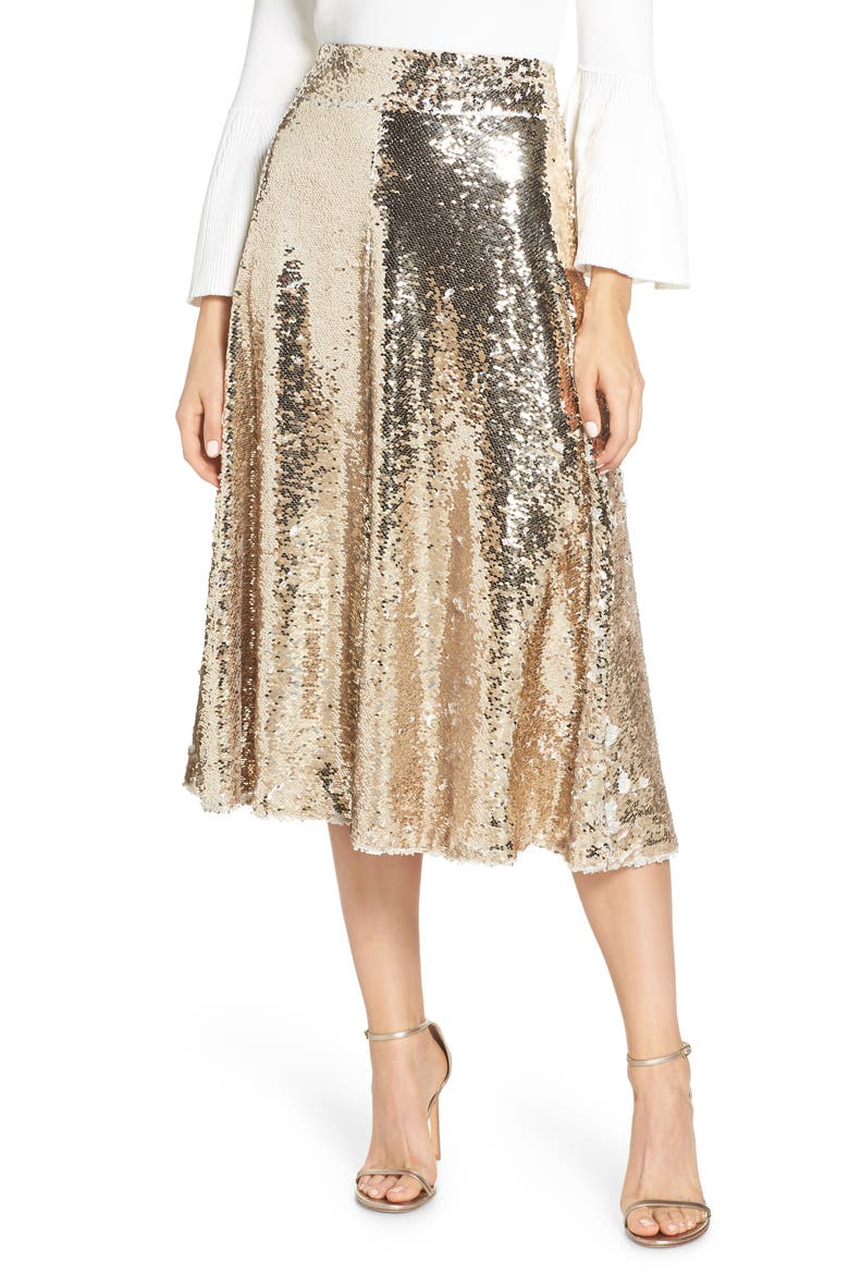 Sequin Embellished A-Line Skirt, Main, color, GOLD