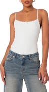 EDIKTED Krysten Pointelle Lace Trim Bodysuit