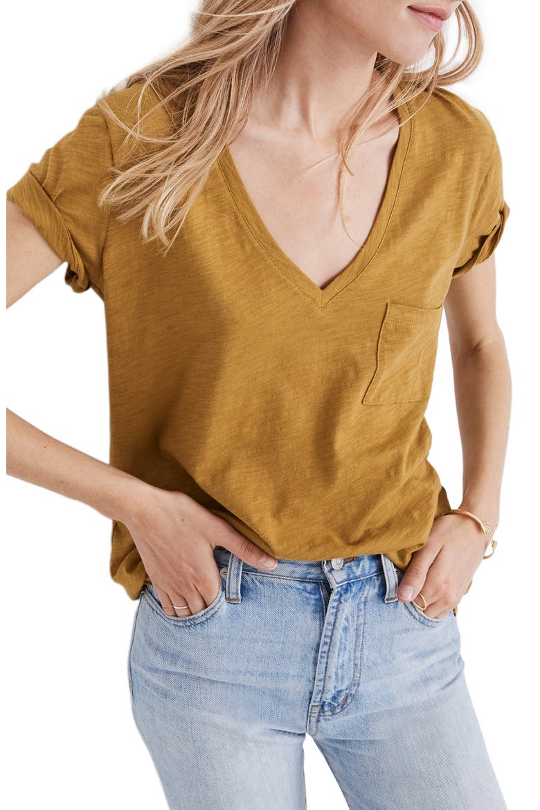 Whisper Cotton V-Neck Pocket Tee, Main, color, SAVANNAH MOSS