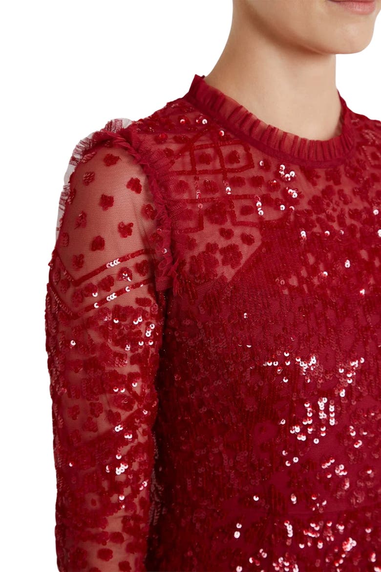 Aurora Long Sleeve Ballerina Midi Dress, Alternate, color, Cherry Red