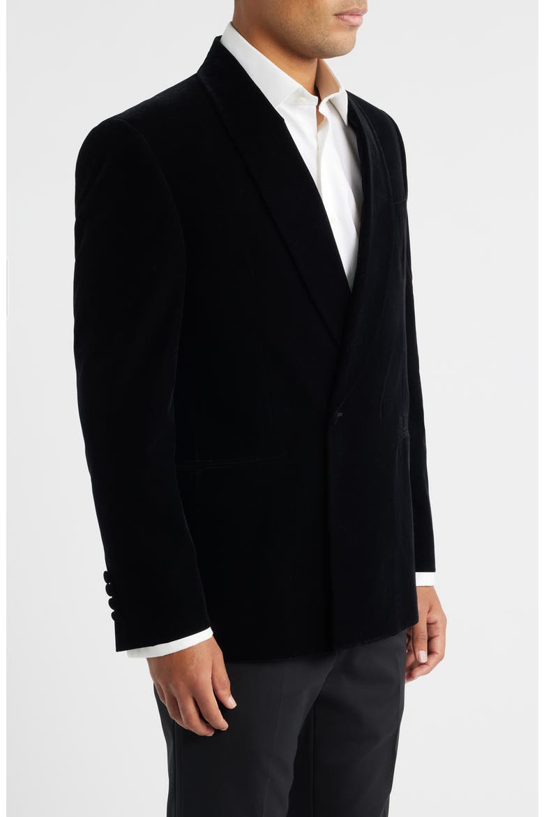 Ellis Double Breasted Black Super 130s Wool Blend Velvet Dinner Jacket, Alternate, color, BLACK