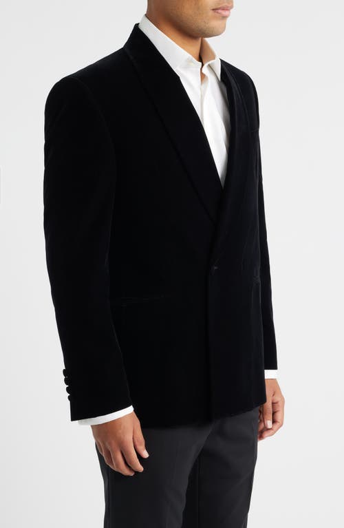Jack Victor Ellis Double Breasted Black Super 130s Wool Blend Velvet Dinner Jacket In Black