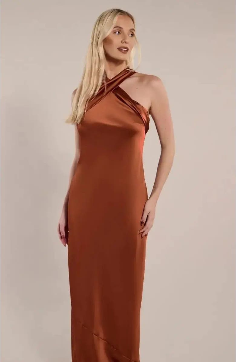 Rewritten Roma Halter Neck Dress, Main, color, Cinnamon