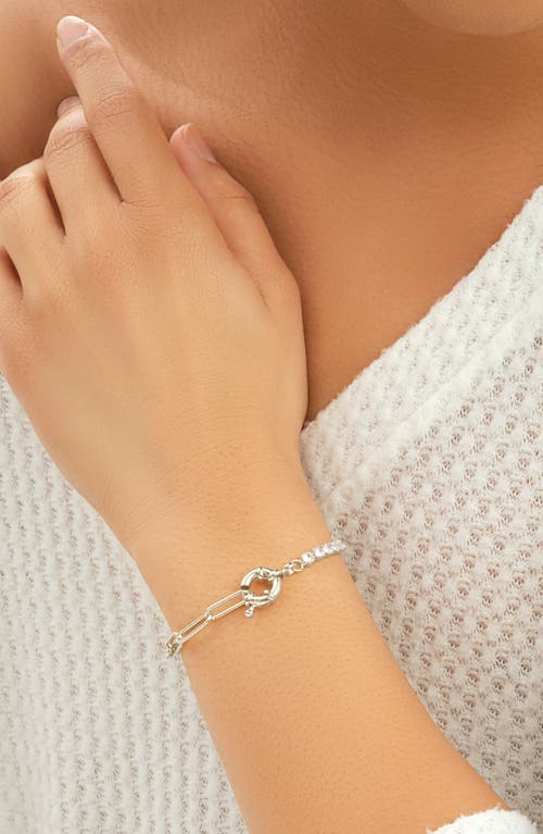 Sterling Forever Pave Cz Paperclip Chain Bracelet In Silver