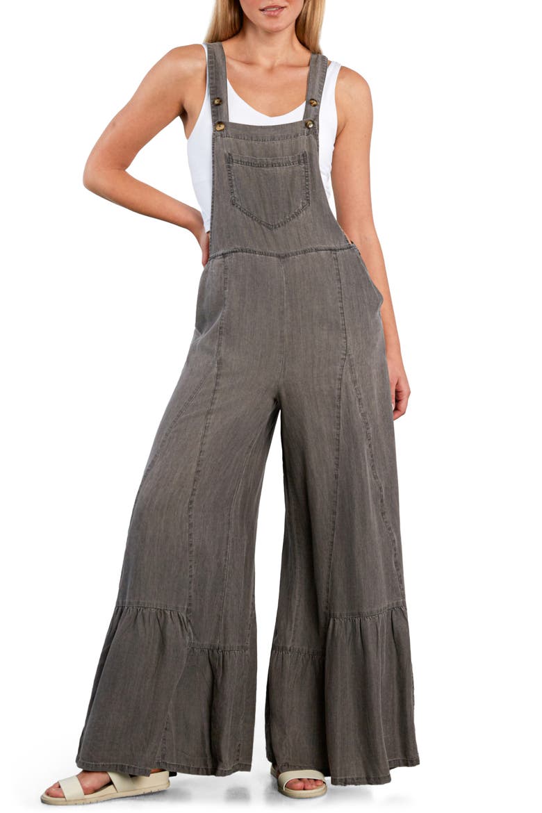 Butterfly Ruffle Leg Cotton Blend Overalls, Main, color, GREY