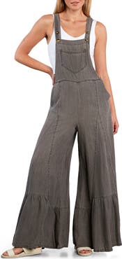 Billy T Butterfly Ruffle Leg Cotton Blend Overalls