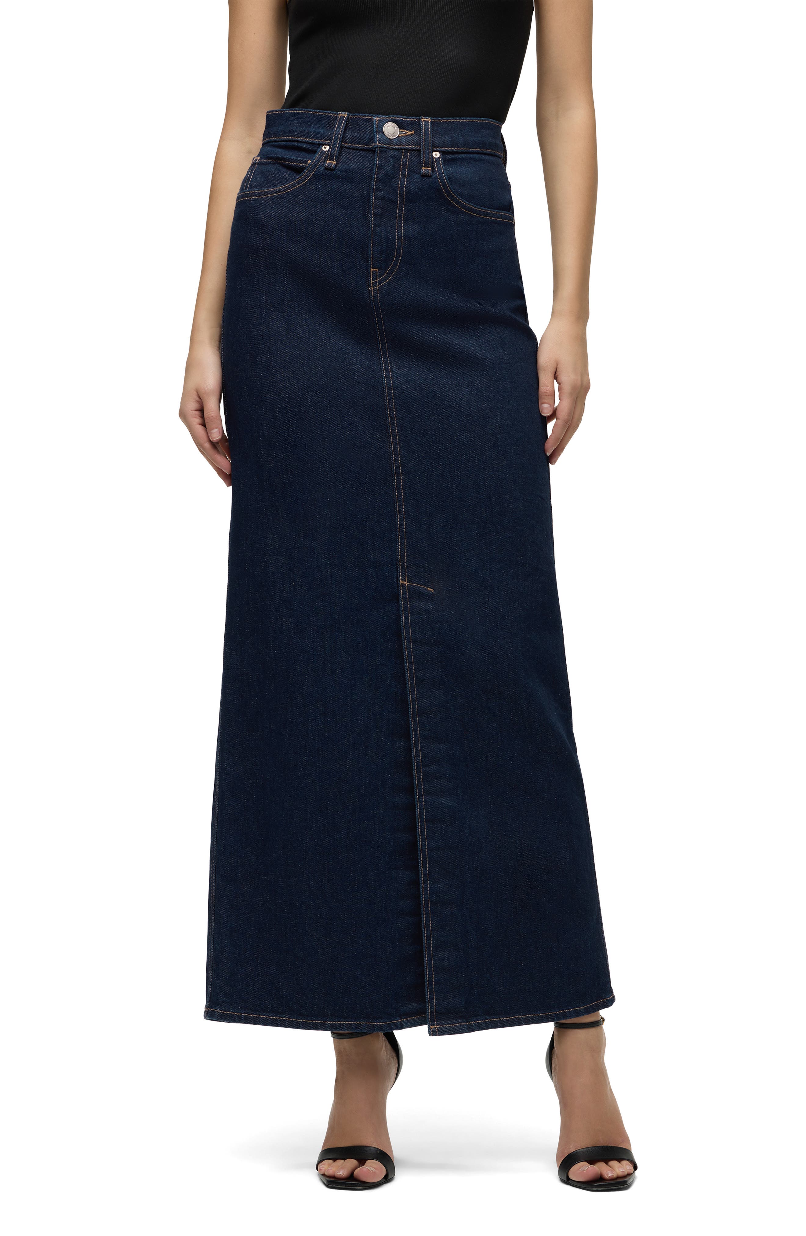 Reconstructed Stretch Cotton Denim Maxi Skirt