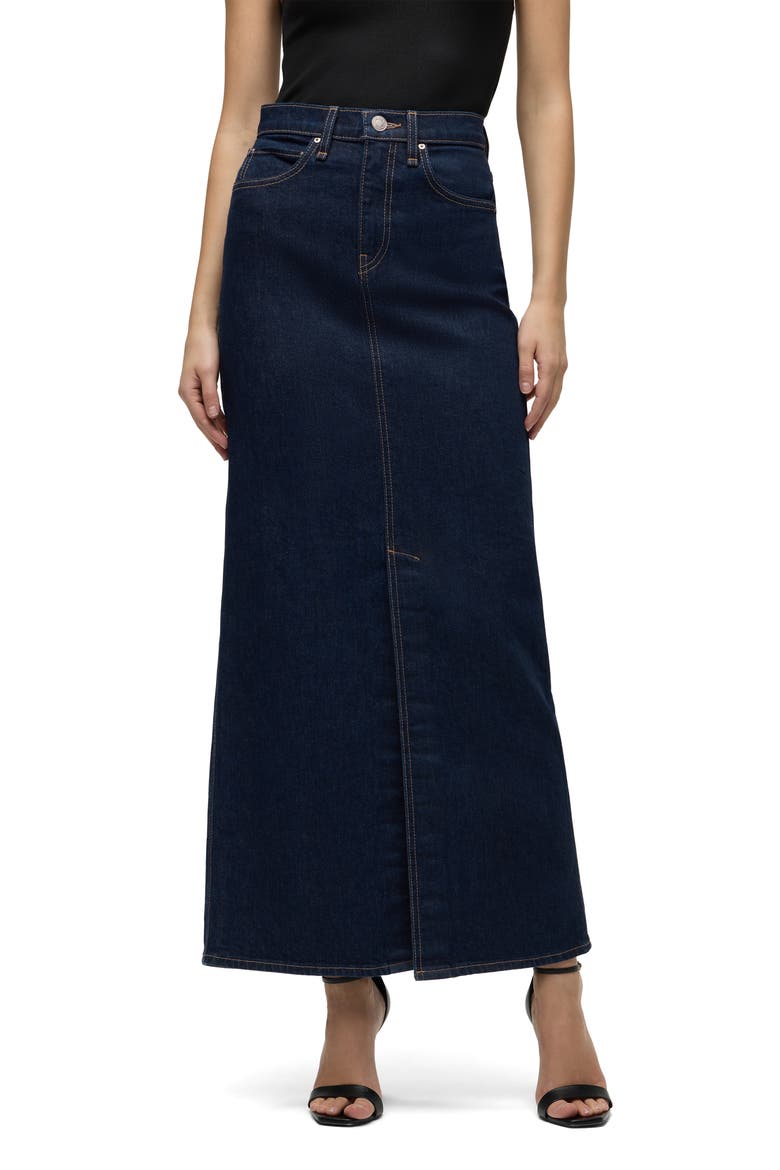Reconstructed Stretch Cotton Denim Maxi Skirt, Main, color, DENIM RINSE