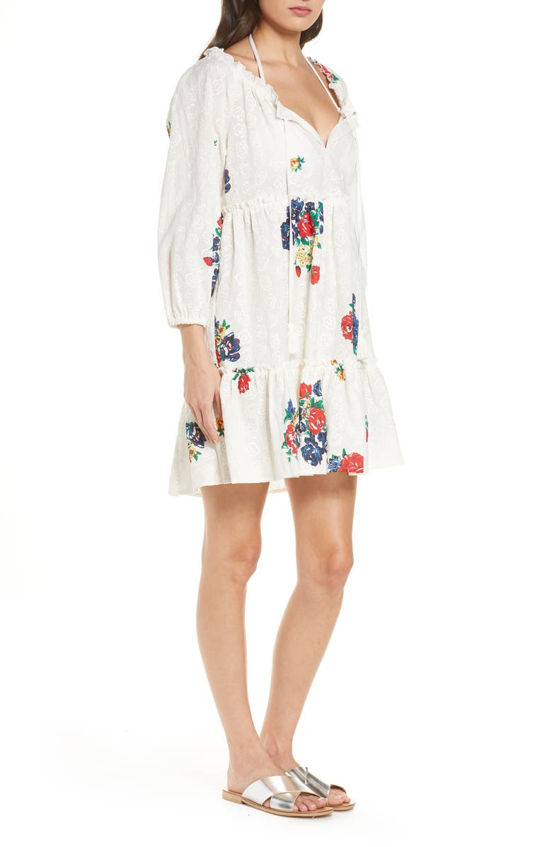 Tory Burch Floral Embroidered Cotton Cover-Up Minidress, Alternate, color,
