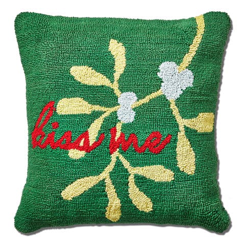 Kiss Me Mistletoe Throw Pillow Dark Green Christmas Decor