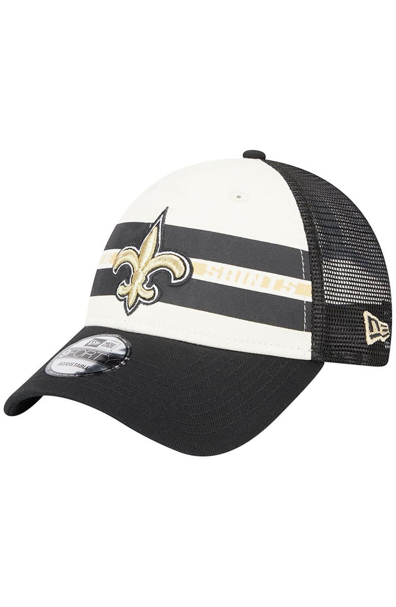 New Era Men's New Era Cream/Black New Orleans Saints Team Stripe Trucker 9FORTY Snapback Hat, Main, color, Cream