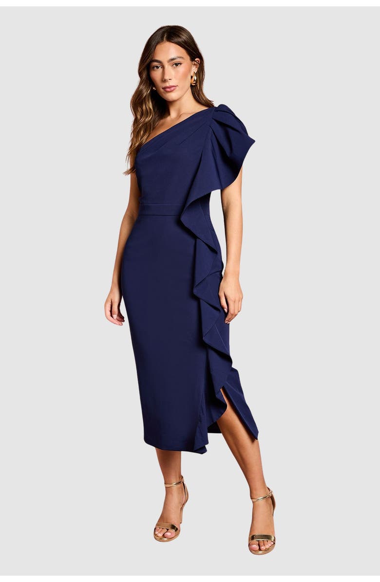 Coast One Shoulder Pencil Midi Dress, Main, color, Navy