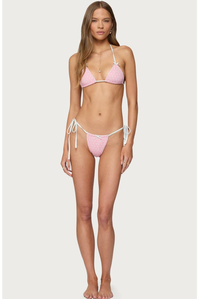Leigh Polka Dot Triangle Bikini Top, Alternate, color, PINK-AND-WHITE