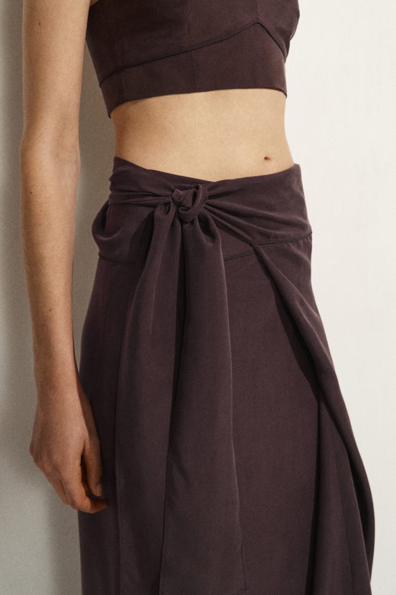 Draped Tie-waist Silk Maxi Skirt, Alternate, color, BROWN