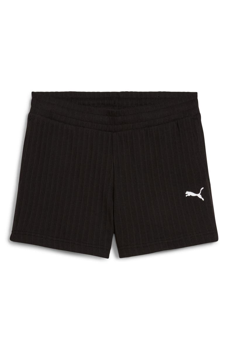 PUMA Wardrobe Essentials Stripe Cotton Blend Shorts, Alternate, color, Puma Black