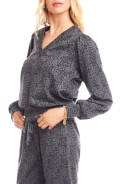 Karen Kane Leopard Print V-neck Top In Gray