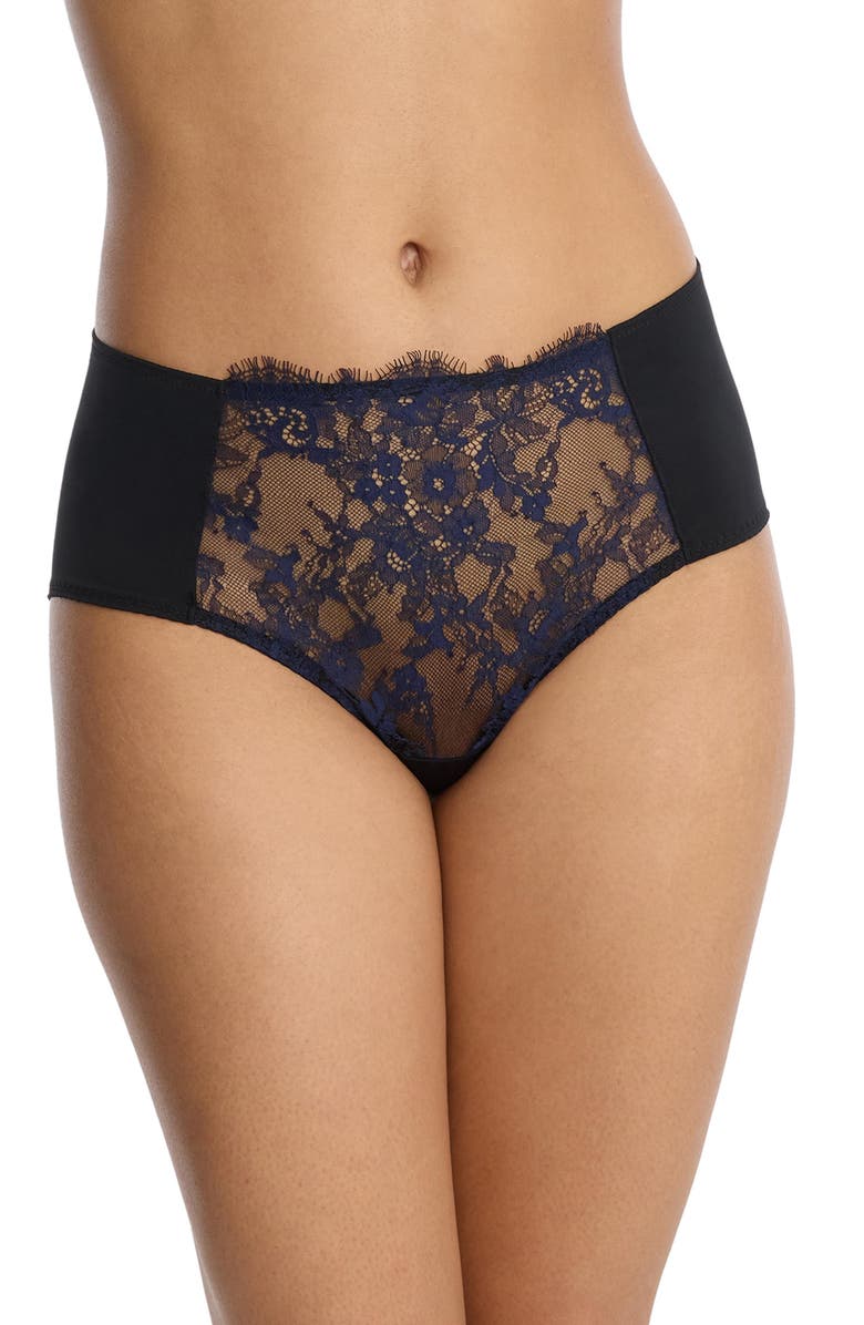 Skarlett Blue Entice Front Lace Brief, Main, color, Black/Midnight